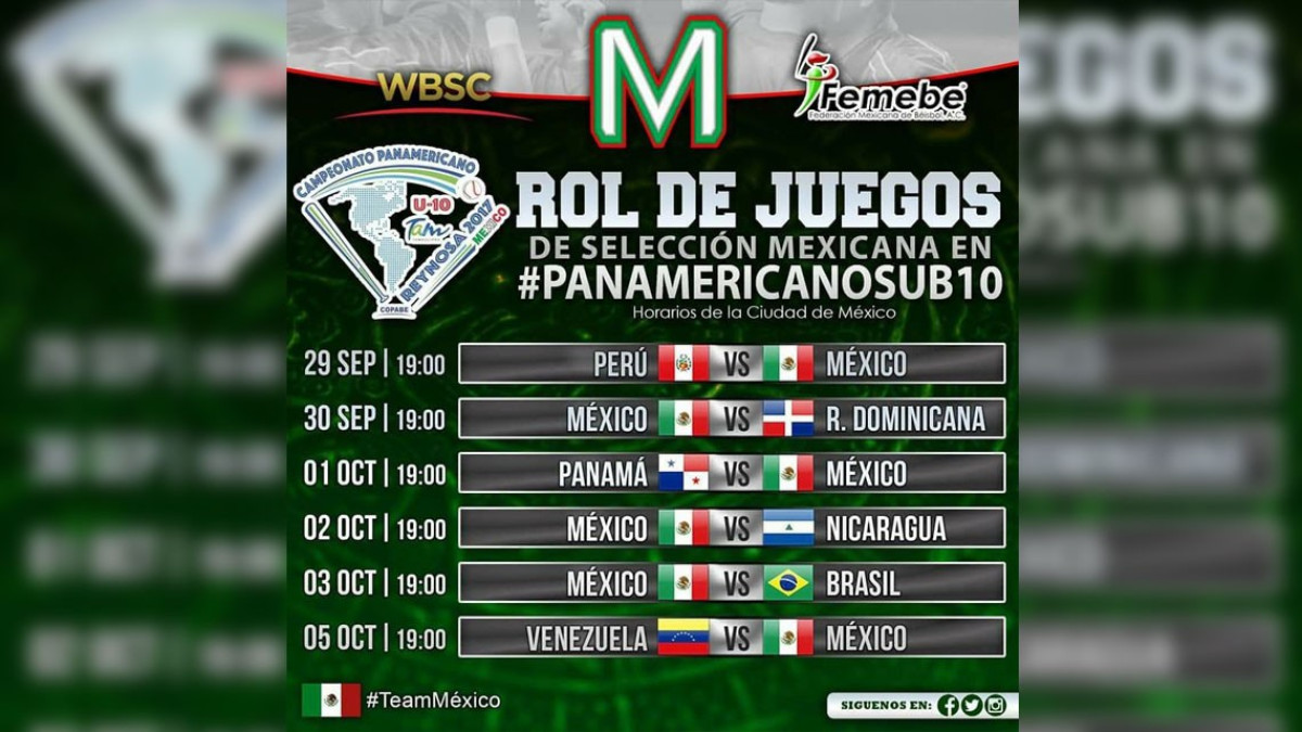 Listos horarios de Panamericano de Béisbol U-10 Reynosa 2017