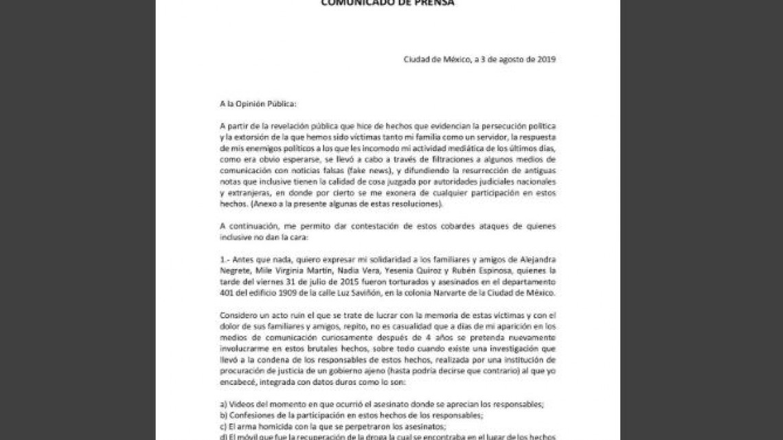 Reaparece Duarte en Twitter para defenderse de acusaciones 