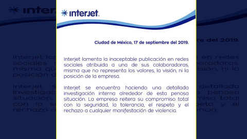 Interjet responde tras la publicación de una empleada que propuso lanzar bomba al Zócalo 