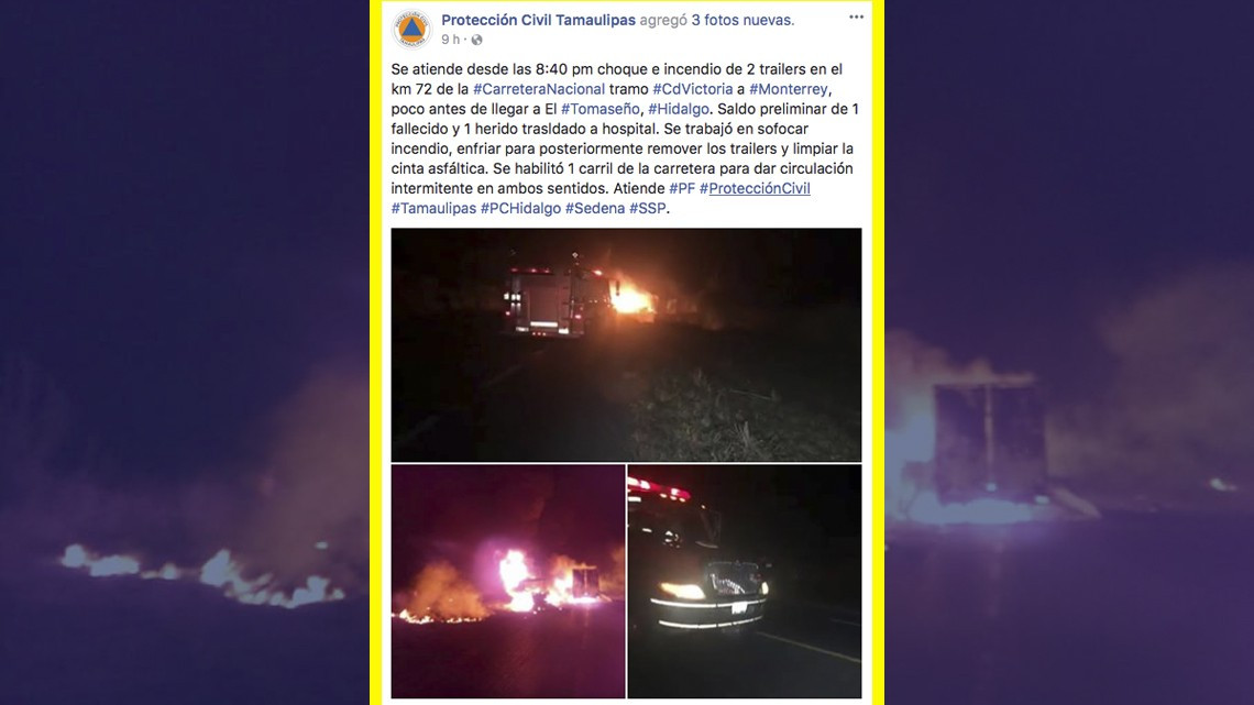 Chocan 2 tráilers en carretera Cd. Victoria-Monterrey