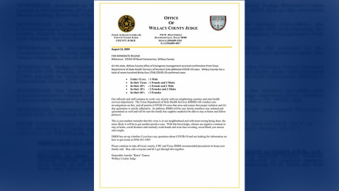 Condado Willacy suma 734 casos de COVID-19 