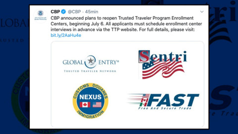 CPB comenzará a reabrir los Centros de Inscripción del Programa Trusted Travele