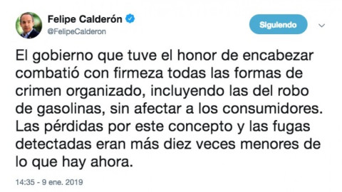 Calderón asegura haber combatido el huachicoleo en su sexenio, sin afectar usuarios 