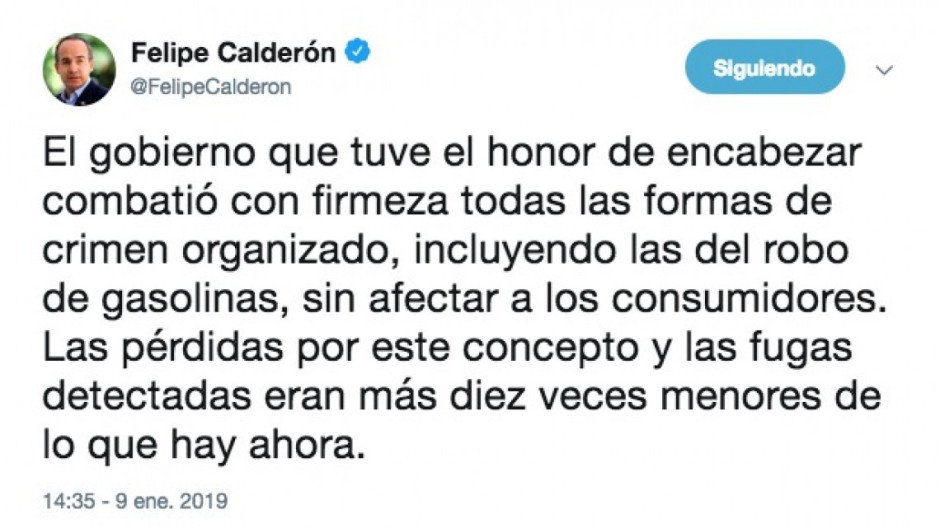 Calderón asegura haber combatido el huachicoleo en su sexenio, sin afectar usuarios 